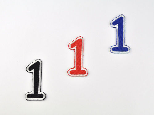 Aufnäher Zahl "1", Comic Sans, Höhe 5 cm mit Bügelbeschichtung  -  verschiedene Farben
