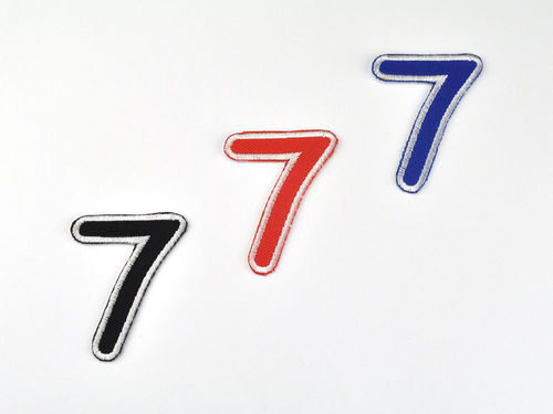 Aufnäher Zahl "7", Comic Sans, Höhe 5 cm mit Bügelbeschichtung  -  verschiedene Farben