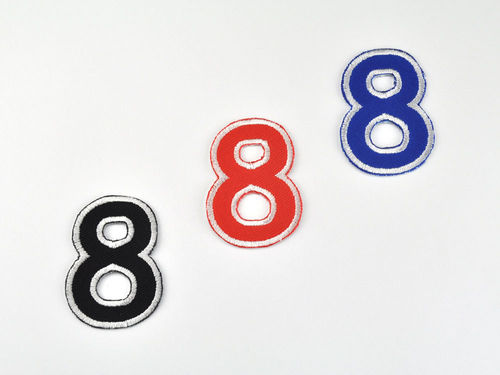 Aufnäher Zahl "8", Comic Sans, Höhe 5 cm mit Bügelbeschichtung  -  verschiedene Farben