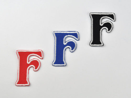 Aufnäher Buchstabe "F", Unicorn, Höhe 5 cm mit Bügelbeschichtung  -  verschiedene Farben