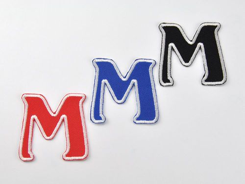 Aufnäher Buchstabe "M", Unicorn, Höhe 5 cm mit Bügelbeschichtung  -  verschiedene Farben