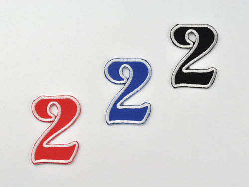 Aufnäher Zahl "2", Unicorn, Höhe 5 cm mit Bügelbeschichtung  -  verschiedene Farben