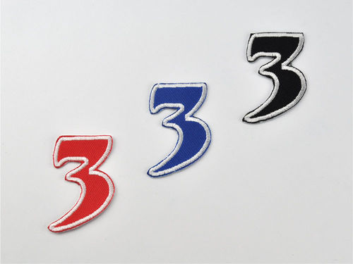 Aufnäher Zahl "3", Unicorn, Höhe 5 cm mit Bügelbeschichtung  -  verschiedene Farben