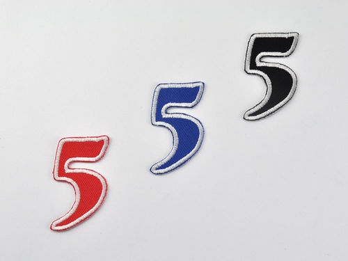 Aufnäher Zahl "5", Unicorn, Höhe 5 cm mit Bügelbeschichtung  -  verschiedene Farben