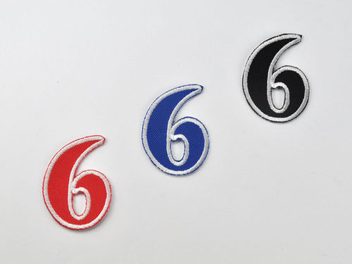 Aufnäher Zahl "6", Unicorn, Höhe 5 cm mit Bügelbeschichtung  -  verschiedene Farben