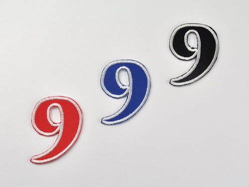 Aufnäher Zahl "9", Unicorn, Höhe 5 cm mit Bügelbeschichtung  -  verschiedene Farben