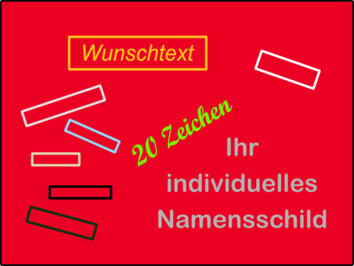 Gesticktes Namensschild, Hintergrund rot, Breite 12 cm - maximal 20 Zeichen