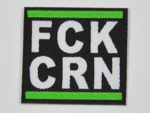Aufnäher für die Maske 'FCK CRN', Corona Virus, Größe 3 x 3 cm - mit Bügelbeschichtung