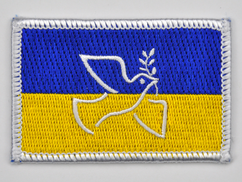 Aufnäher Flagge Ukraine Friedenstaube, Größe 6,5 x 4,3 cm, mit Bügelbeschichtung